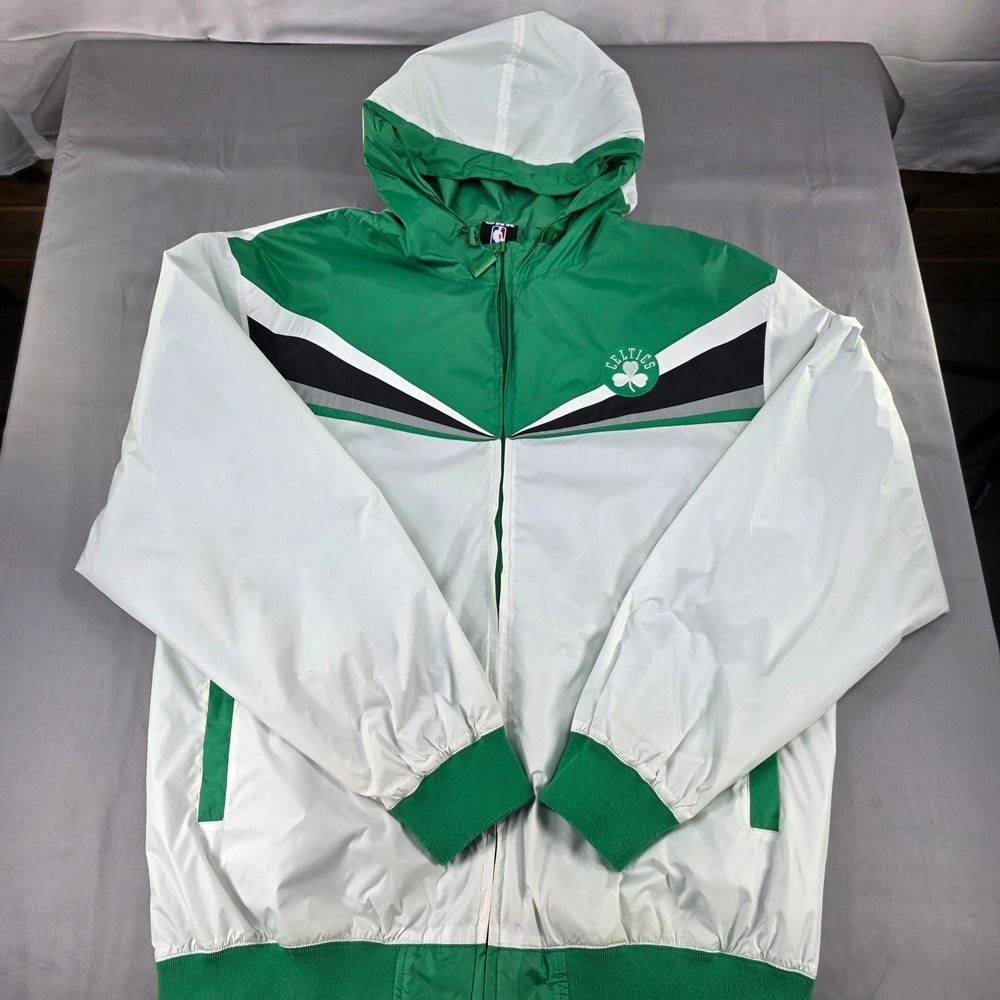 NBA UNK Boston Celtics Windbreaker Jacket Full Zip Hooded Lightweight‎ Mens 2XL